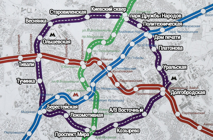 4 ветка метро в Минске